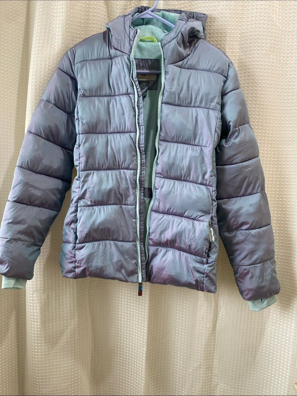 Champion Girls Iridescent Aqua and Purple Hooded Puffer Jacket